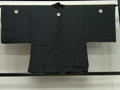 平和屋着物∞男性　羽織　黒紋付　羽裏：風景文　正絹　逸品　CABD4424ua