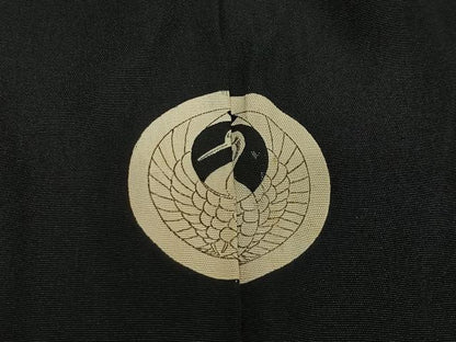 平和屋着物∞男性　羽織　黒紋付　羽裏：風景文　正絹　逸品　CABD4424ua