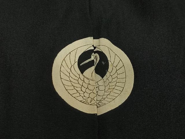 平和屋着物∞男性　羽織　黒紋付　羽裏：風景文　正絹　逸品　CABD4424ua