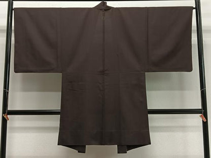 平和屋着物∞男性　長羽織　お召地　赤墨色　正絹　逸品　CABD4425ua