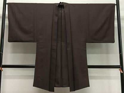 平和屋着物∞男性　長羽織　お召地　赤墨色　正絹　逸品　CABD4425ua