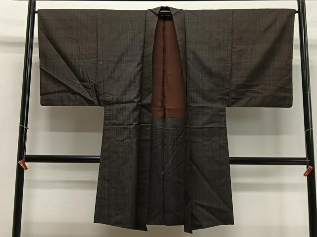平和屋着物∞男性　長羽織　紬地　縞　正絹　逸品　CABD4427ua