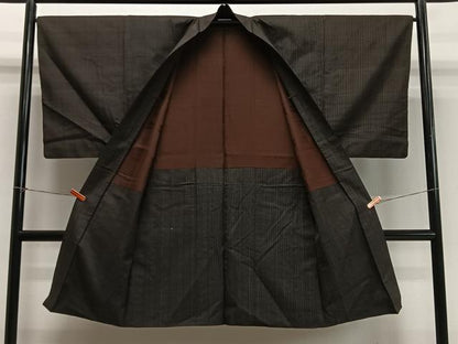 平和屋着物∞男性　長羽織　紬地　縞　正絹　逸品　CABD4427ua