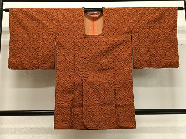 平和屋着物∞男性　道行コート　お召地　正倉院宝物織　太子間道　反端付き　正絹　逸品　未使用　CABD4428ua