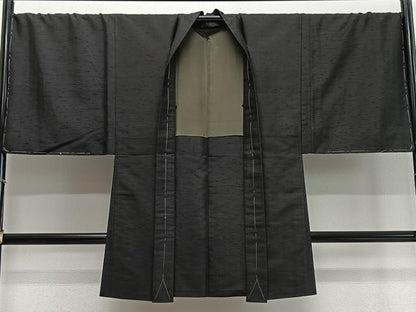 平和屋着物∞男性　長羽織　紬地　黒色　正絹　逸品　未使用　CABD4429ua