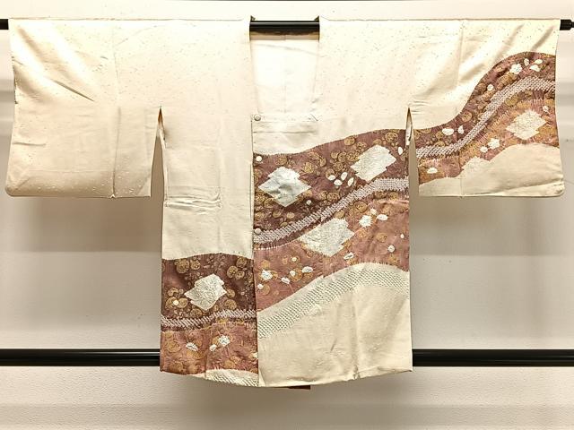 平和屋着物∞道行コート　刺繍　絞り　松皮菱花文　金彩　正絹　逸品　CABD4431ua