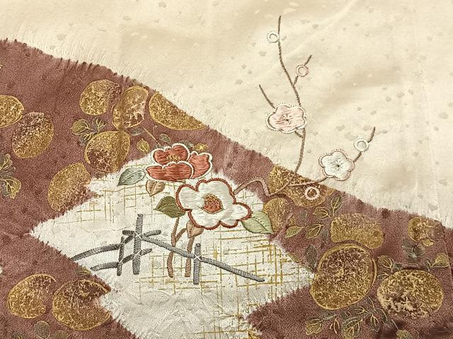 平和屋着物∞道行コート　刺繍　絞り　松皮菱花文　金彩　正絹　逸品　CABD4431ua