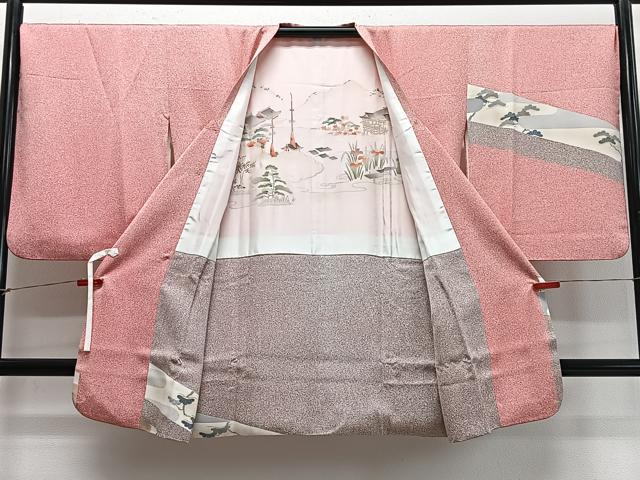 平和屋着物∞道行コート　流水草花文　たたき染め　金彩　ロング丈　正絹　逸品　CABD4432ua