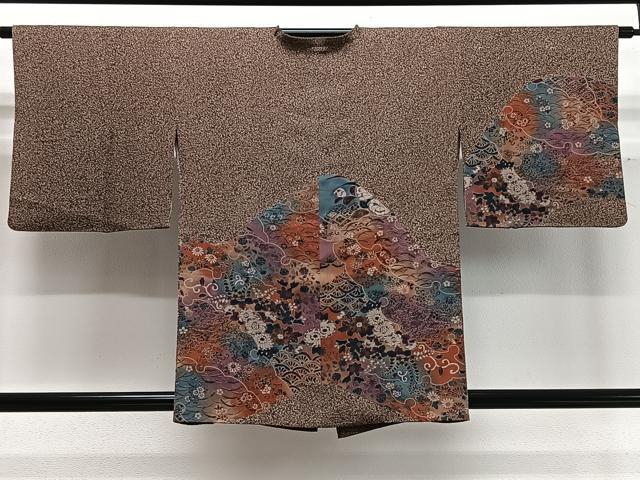 平和屋着物∞道行コート　草花文　たたき染め　正絹　逸品　CABD4433ua