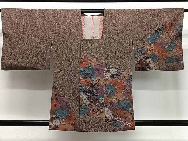 平和屋着物∞道行コート　草花文　たたき染め　正絹　逸品　CABD4433ua