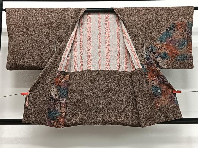 平和屋着物∞道行コート　草花文　たたき染め　正絹　逸品　CABD4433ua
