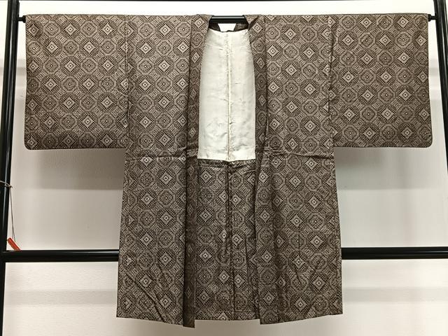 平和屋着物∞長羽織　本場大島紬　割り込み絣　七宝文　正絹　逸品　CABD4435ua