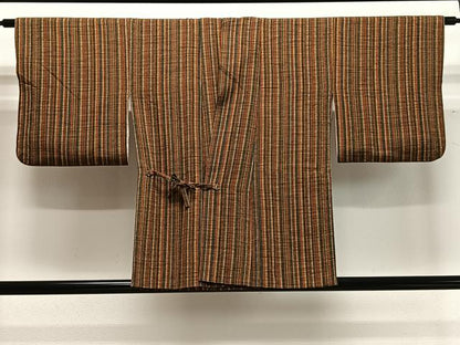 平和屋着物＃道中着　縞　正絹　逸品　CABD4437ua