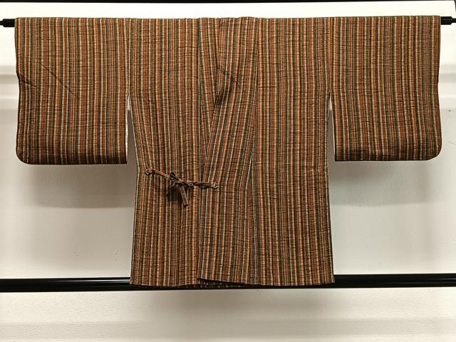 平和屋着物＃道中着　縞　正絹　逸品　CABD4437ua