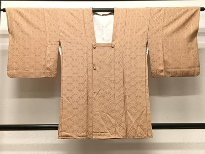 平和屋着物＃道行コート 麻の葉地紋 杏色 正絹 逸品 CABD4448ua