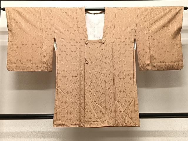 平和屋着物＃道行コート 麻の葉地紋 杏色 正絹 逸品 CABD4448ua