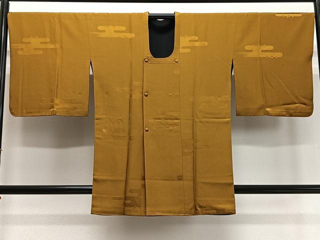 平和屋着物＃道行コート　リバーシブル　エ霞地紋　山吹茶色　正絹　逸品　CABD4458ua