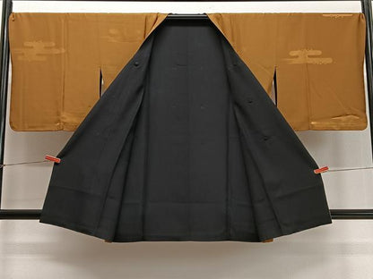 平和屋着物＃道行コート　リバーシブル　エ霞地紋　山吹茶色　正絹　逸品　CABD4458ua