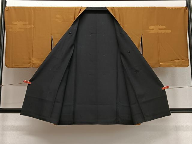 平和屋着物＃道行コート　リバーシブル　エ霞地紋　山吹茶色　正絹　逸品　CABD4458ua