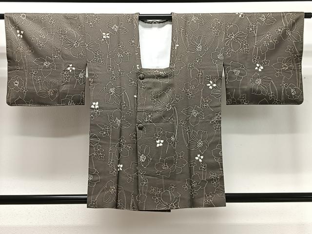 平和屋着物＃道行コート　草花文　正絹　逸品　CABD4460ua