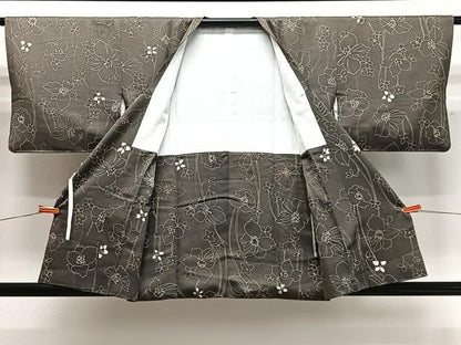 平和屋着物＃道行コート　草花文　正絹　逸品　CABD4460ua