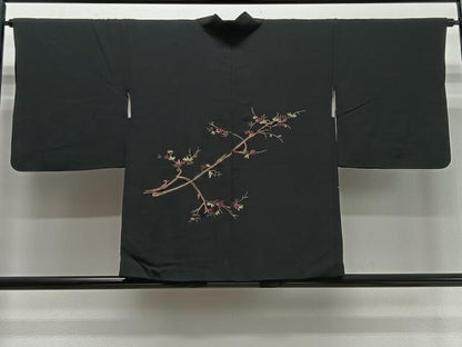 平和屋着物＃羽織　総刺繍　枝花文　黒地　正絹　逸品　CABD4479ua