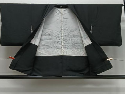 平和屋着物＃羽織　総刺繍　枝花文　黒地　正絹　逸品　CABD4479ua
