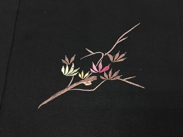 平和屋着物＃羽織　総刺繍　枝花文　黒地　正絹　逸品　CABD4479ua