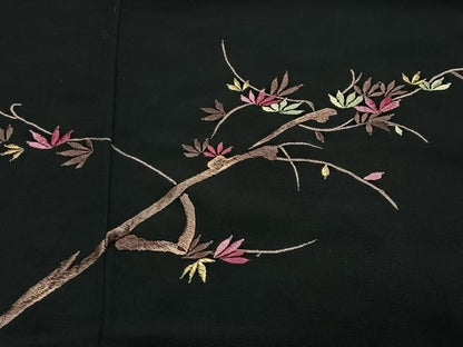 平和屋着物＃羽織　総刺繍　枝花文　黒地　正絹　逸品　CABD4479ua