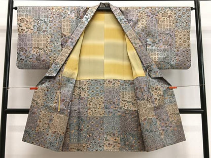 平和屋着物∞道中着　お召地　花唐草文　ロング丈　正絹　逸品　CABD4491ua