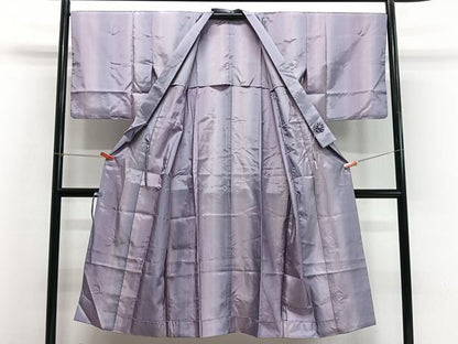 平和屋着物∞道中着　単衣　雨コート　縞　ロング丈　正絹　逸品　CABD4493ua