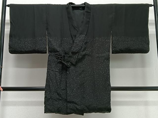 平和屋着物∞道中着　リバーシブル　絞り　霞文　黒地　ロング丈　正絹　逸品　CABD4495ua