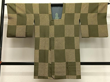 平和屋着物∞道行コート　市松模様　鬼しぼ縮緬　ロング丈　正絹　逸品　CABD4497ua