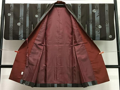 平和屋着物∞道中着　草花間道　黒地　ロング丈　洗える着物　CABD4498ua