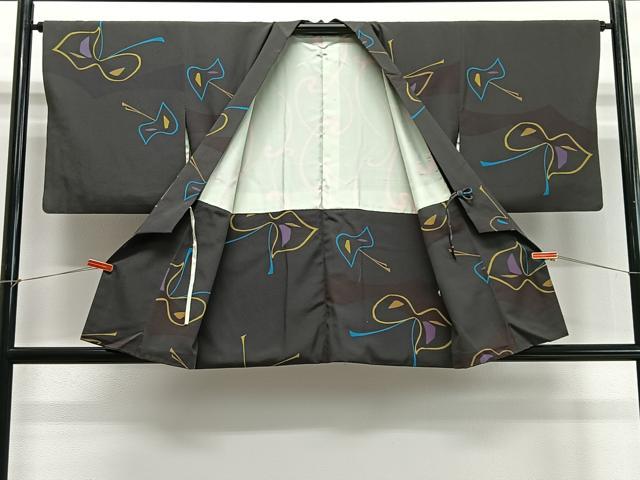平和屋着物∞道中着・袖無し羽織セット　霞文　ロング丈　正絹　逸品　CABD4521ua