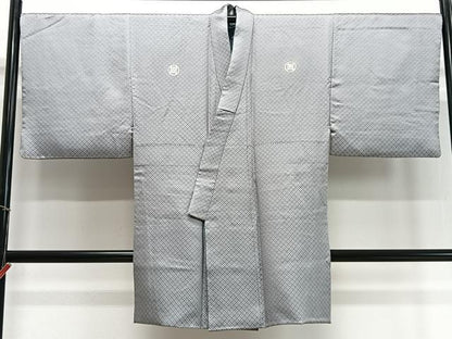 平和屋着物∞男性　長羽織　色紋付　菱繋ぎ　正絹　逸品　CABD4523ua
