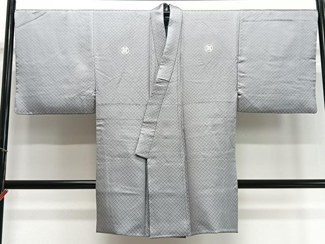 平和屋着物∞男性　長羽織　色紋付　菱繋ぎ　正絹　逸品　CABD4523ua