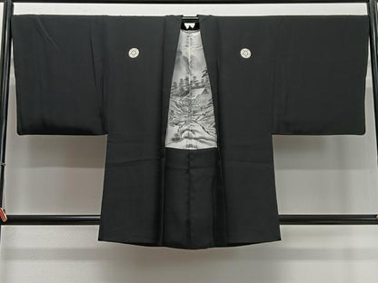 平和屋着物∞男性　羽織　黒紋付　正絹　逸品　CABD4524ua