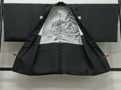 平和屋着物∞男性　羽織　黒紋付　正絹　逸品　CABD4524ua