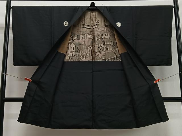 平和屋着物∞男性　長羽織　黒紋付　正絹　逸品　CABD4525ua