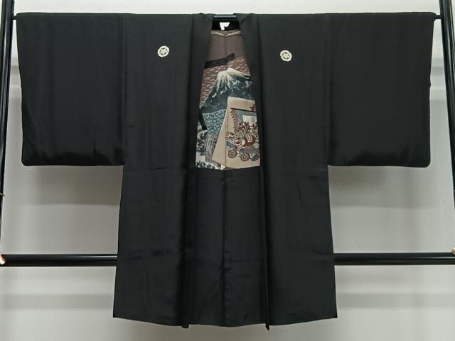 平和屋着物∞男性　長羽織　黒紋付　正絹　逸品　CABD4526ua