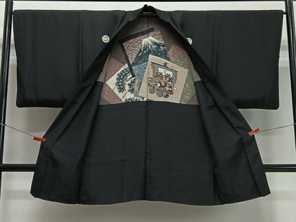 平和屋着物∞男性　長羽織　黒紋付　正絹　逸品　CABD4526ua
