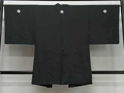 平和屋着物∞男性　長羽織　黒紋付　正絹　逸品　CABD4527ua