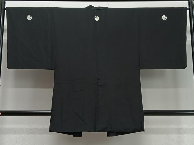 平和屋着物∞男性　長羽織　黒紋付　正絹　逸品　CABD4527ua
