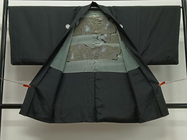平和屋着物∞男性　長羽織　黒紋付　正絹　逸品　CABD4527ua
