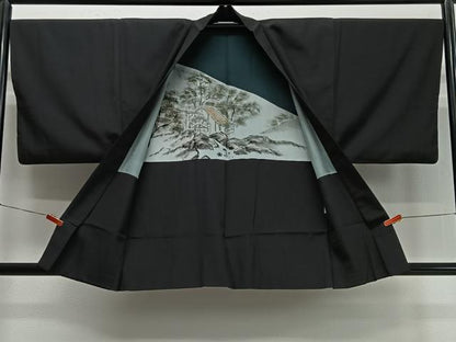 平和屋着物∞男性　羽織　霞文　黒地　正絹　逸品　CABD4532ua