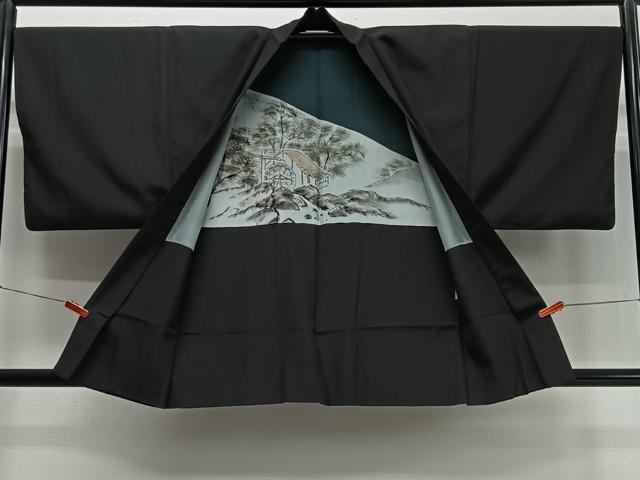 平和屋着物∞男性　羽織　霞文　黒地　正絹　逸品　CABD4532ua