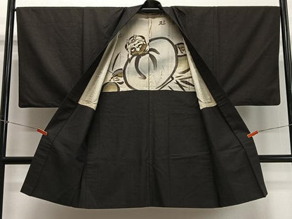 平和屋着物∞男性　長羽織　紬地　赤墨色　正絹　逸品　CABD4534ua
