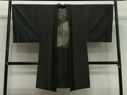 平和屋着物∞男性　長羽織　黒地　正絹　逸品　CABD4538ua