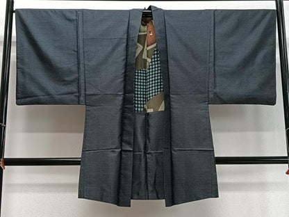 平和屋着物∞男性　長羽織　本場大島紬　格子文　正絹　逸品　CABD4539ua
